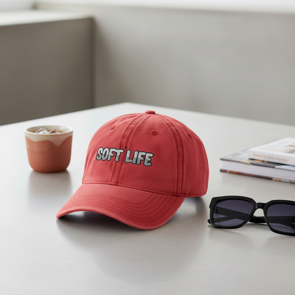 Soft Life Embroidered Hat Washed Cotton Brass Buckle