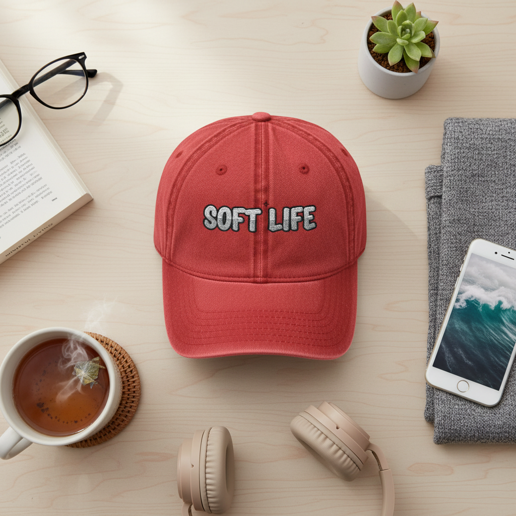 Soft Life Embroidered Hat Washed Cotton Brass Buckle