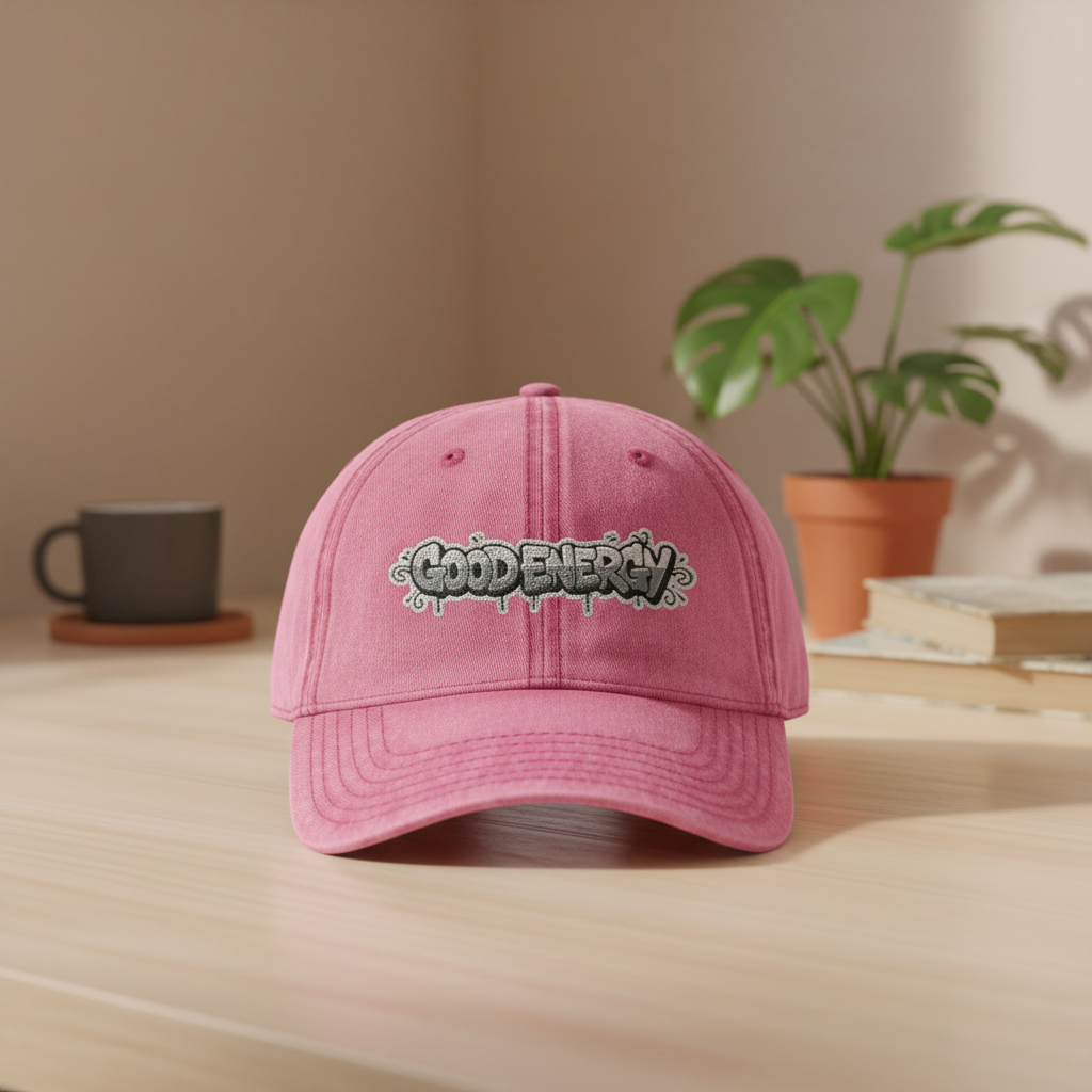 Good Energy Embroidered Washed Vintage Cap Graffiti Drip