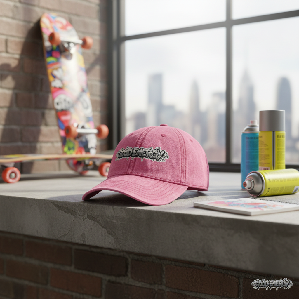 Good Energy Embroidered Washed Vintage Cap Graffiti Drip