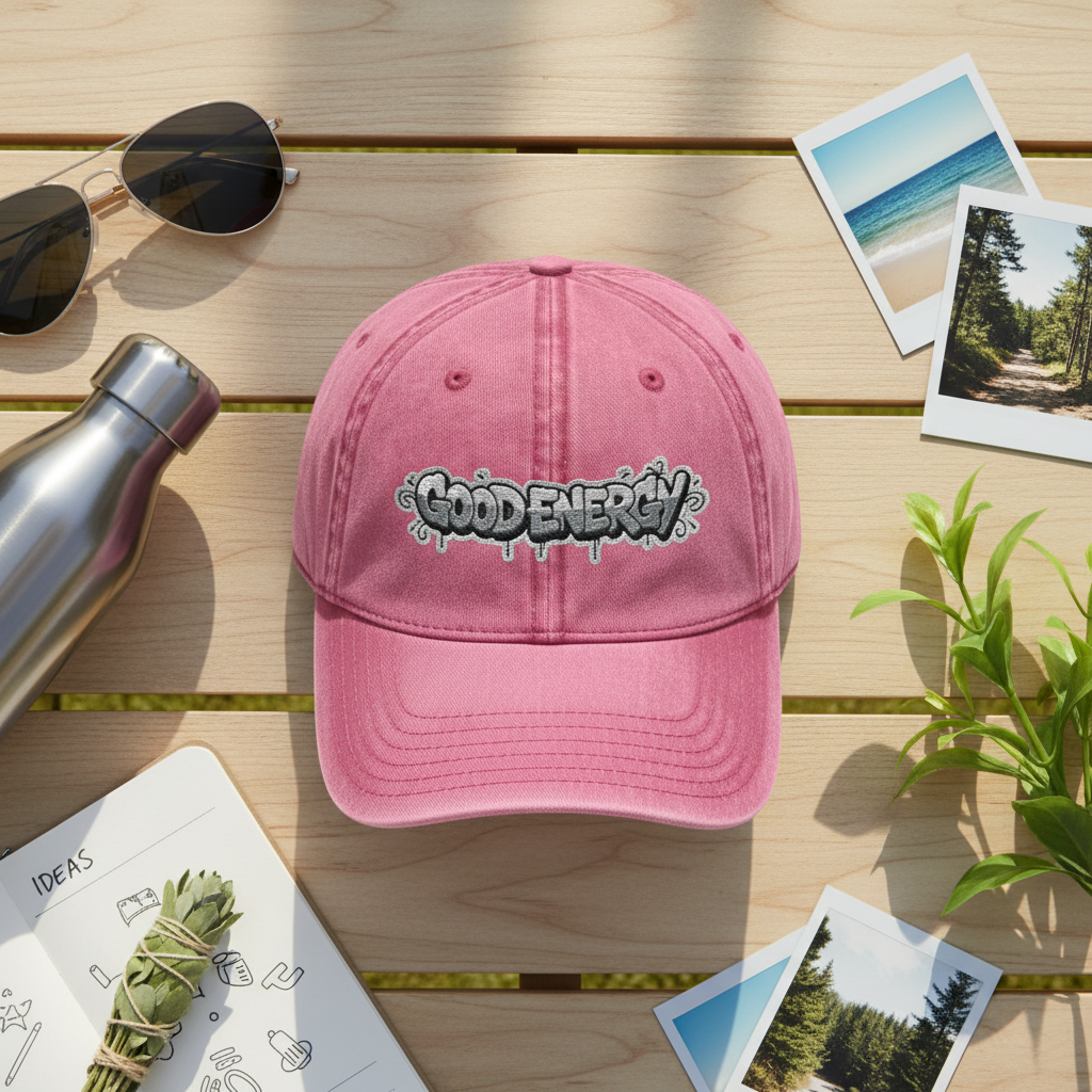 Good Energy Embroidered Washed Vintage Cap Graffiti Drip