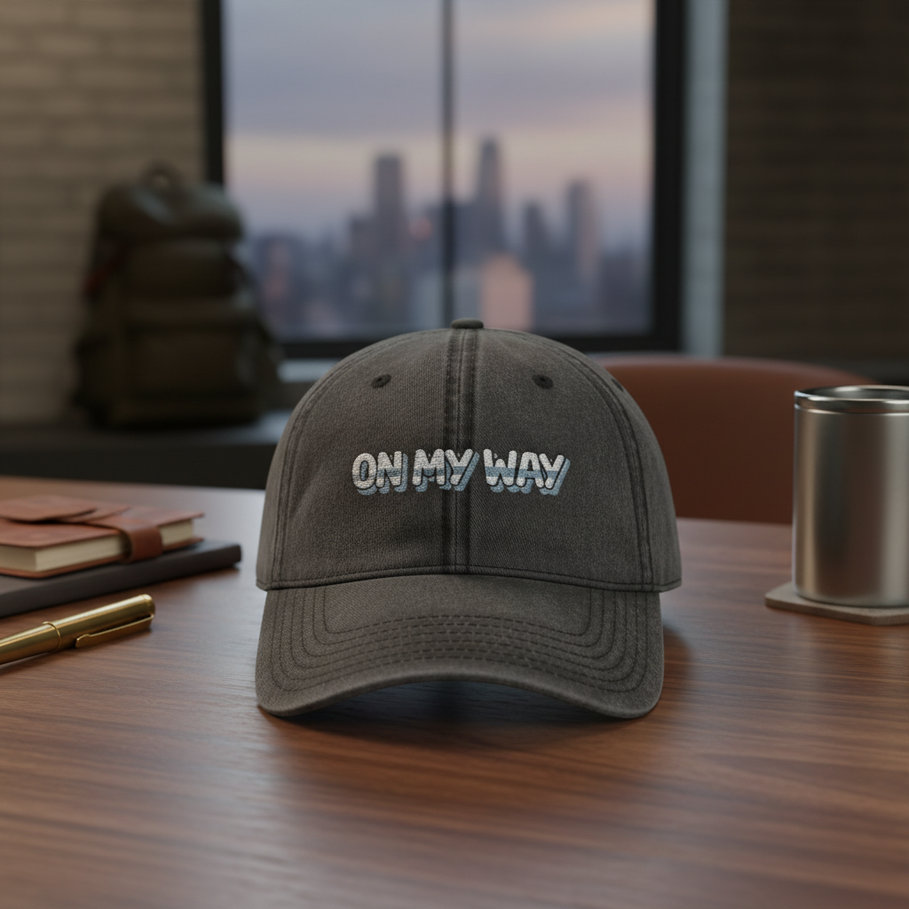 On My Way Embroidered Vintage Cap Washed Cotton Adjustable