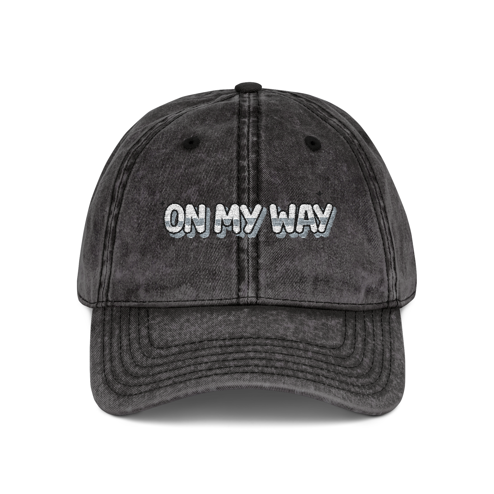On My Way Embroidered Vintage Cap Washed Cotton Adjustable