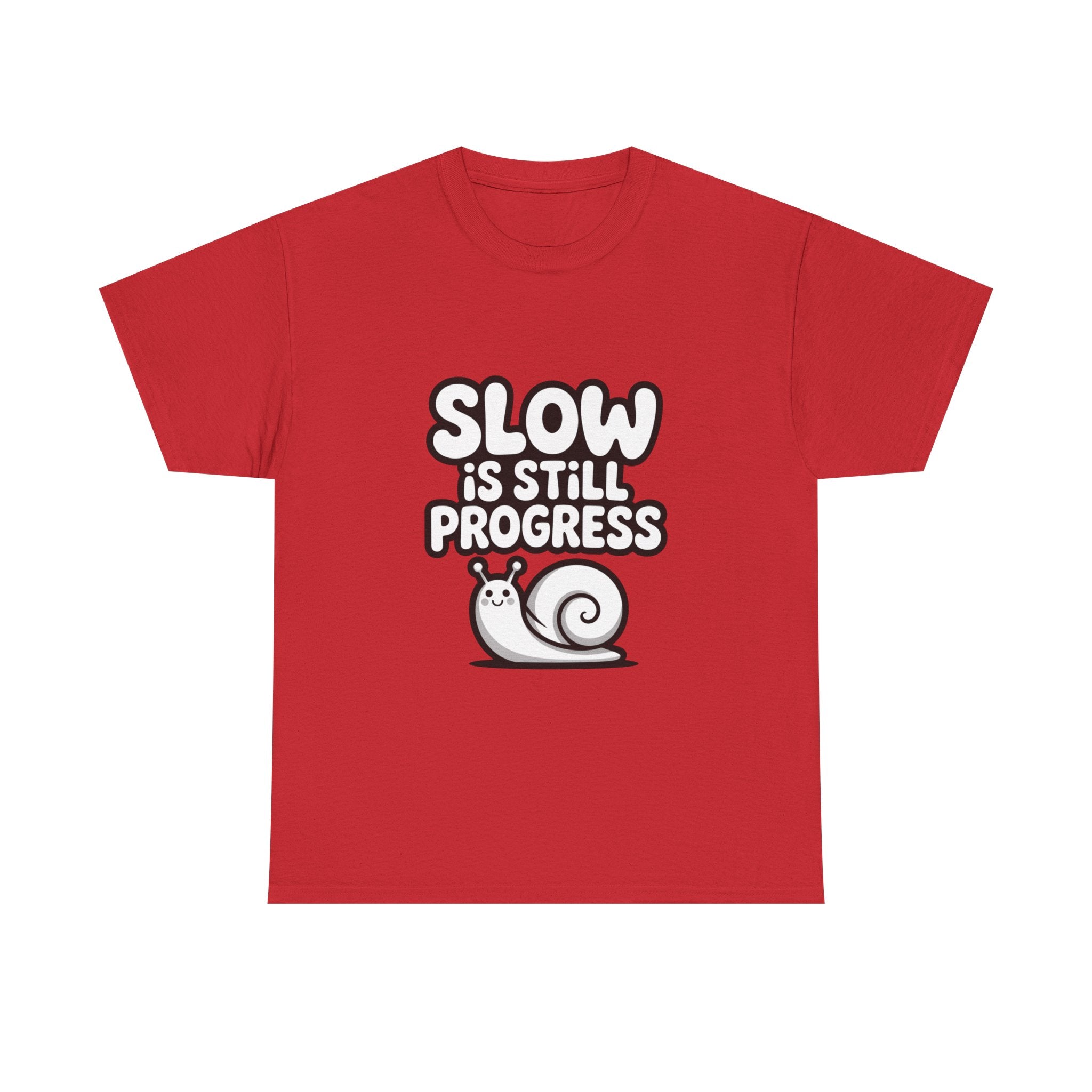 Slow Is Still Progress T-Shirt | Cute Snail Motivational Graphic Tee | Unisex Red Shirt
