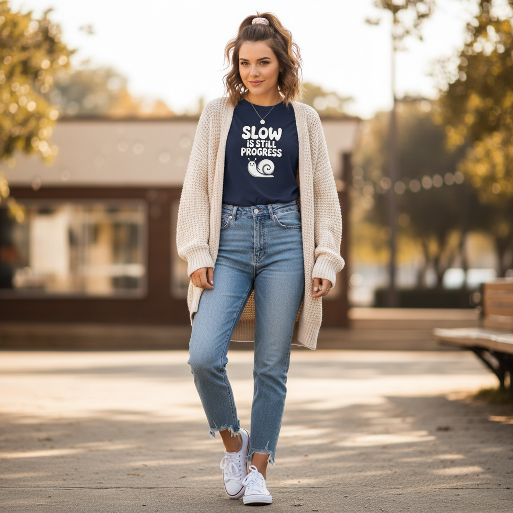 Slow Is Still Progress T-Shirt | Cute Snail Motivational Graphic Tee | Unisex Red Shirt