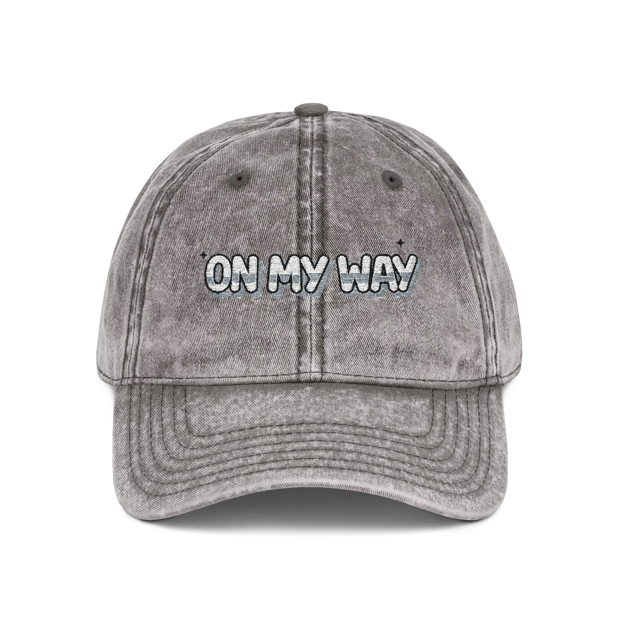 On My Way Embroidered Vintage Cap Washed Cotton Adjustable