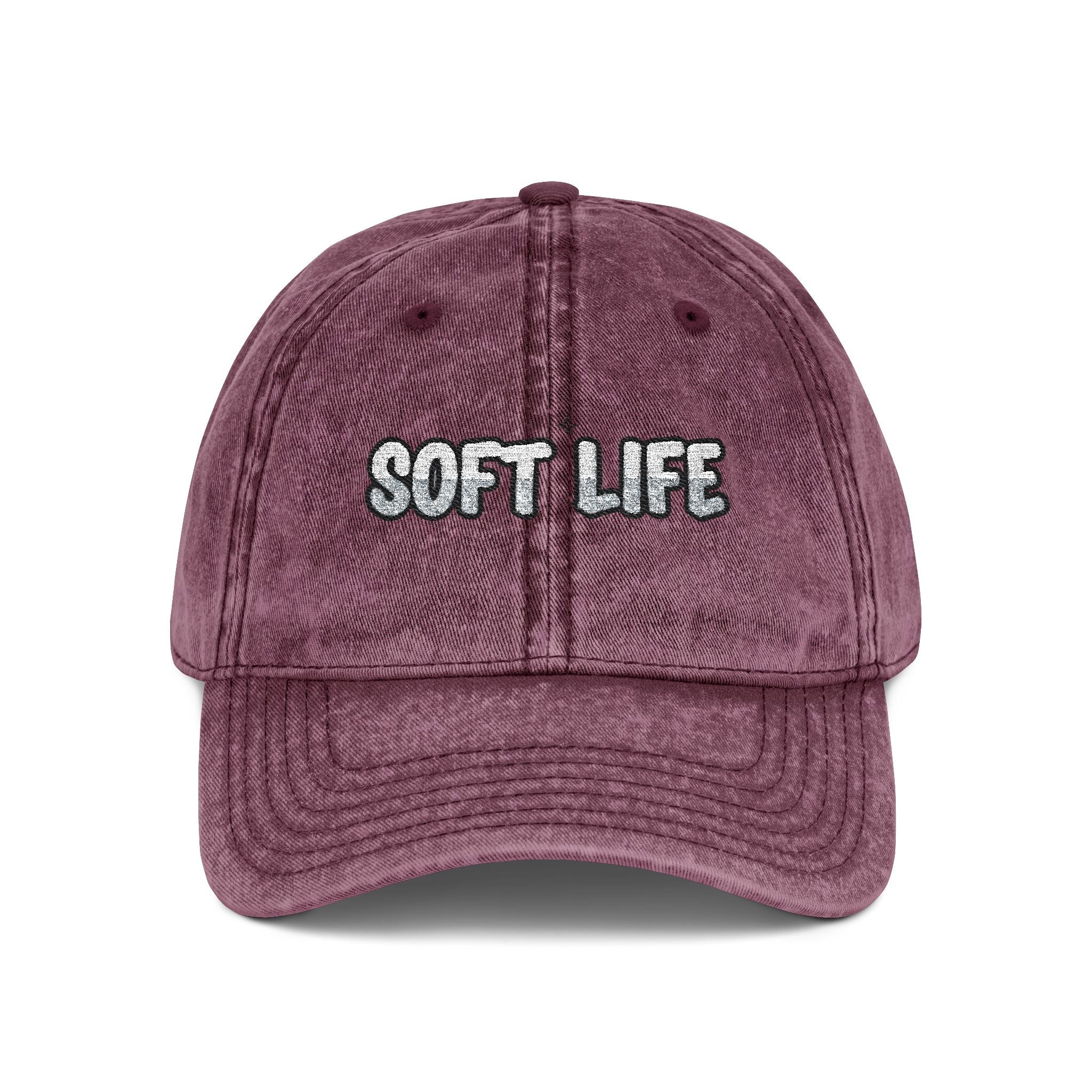 Soft Life Embroidered Hat Washed Cotton Brass Buckle