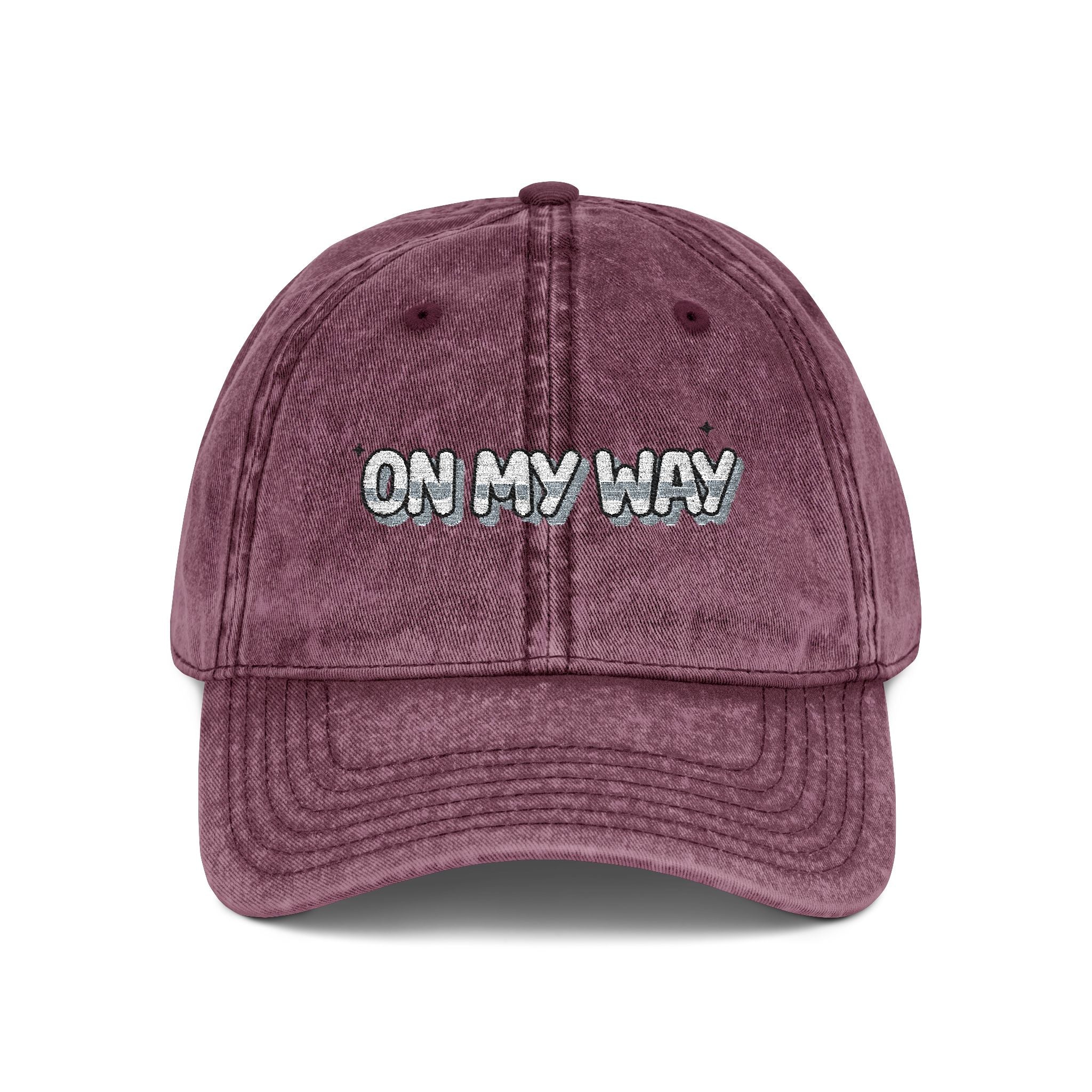 On My Way Embroidered Vintage Cap Washed Cotton Adjustable