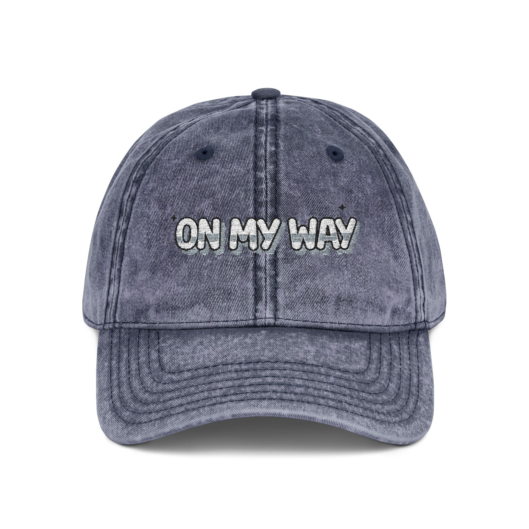 On My Way Embroidered Vintage Cap Washed Cotton Adjustable