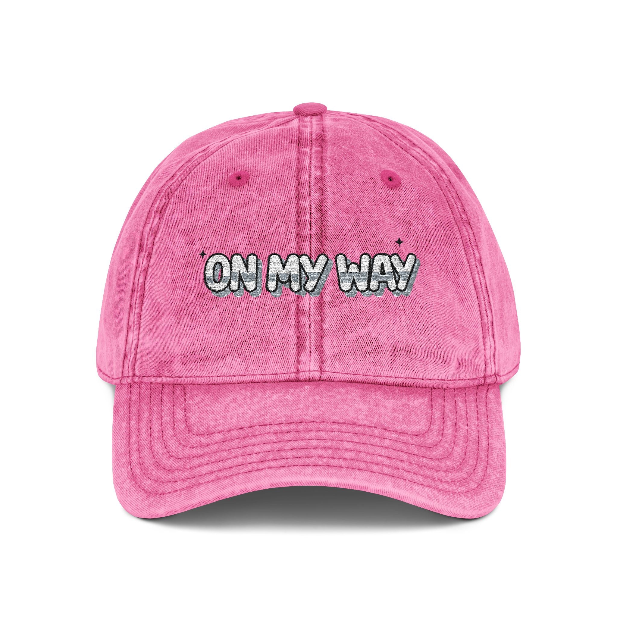 On My Way Embroidered Vintage Cap Washed Cotton Adjustable