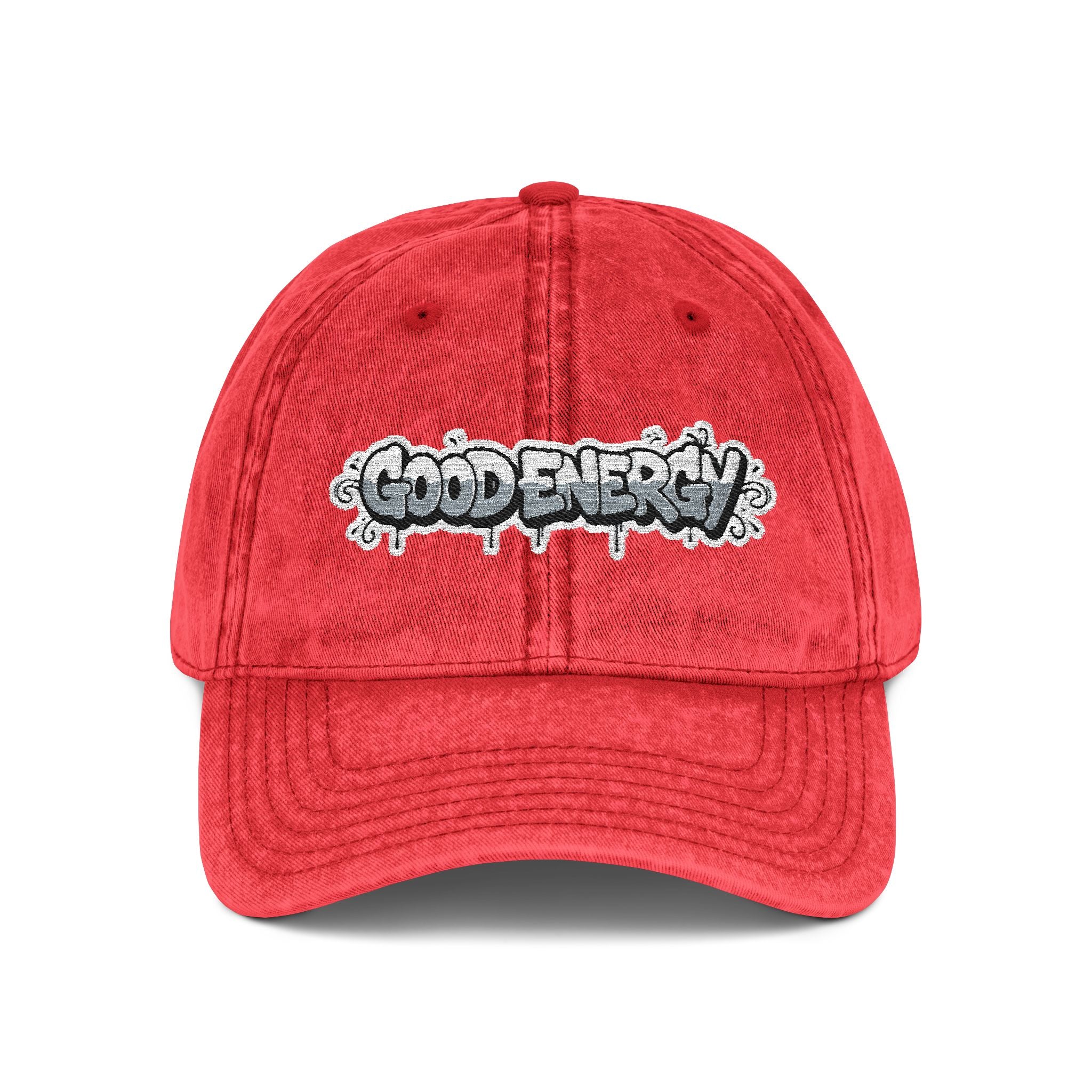 Good Energy Embroidered Washed Vintage Cap Graffiti Drip